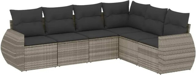 vidaXL 6-teilige Garten-Sofagarnitur in L-Form aus Polyrattan und Metall mit Kissen in Anthrazit/Grau - Bild 1