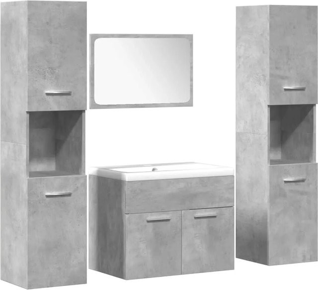 vidaXL 4-teiliges Badmöbel-Set aus Holzwerkstoff und Keramik in Betongrau und Weiß mit mattem Finish - Bild 1