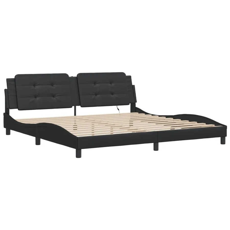 vidaXL Bettgestell Zadar in Schwarz mit LED-Unterbettbeleuchtung und USB-Ladeport aus Kunstleder, B/T: 200 x 200 cm - Bild 2