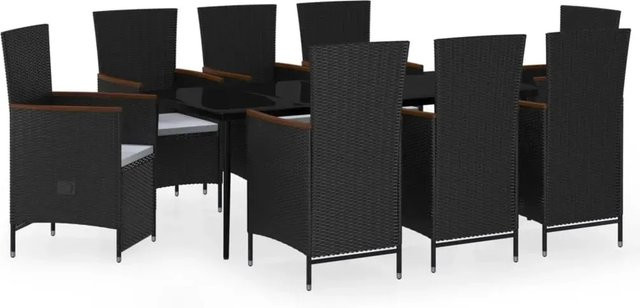 vidaXL 9-teilige Garten-Essgruppe aus PE-Rattan und Akazienholz in Schwarz mit Glasplatte und Kissen - Bild 1
