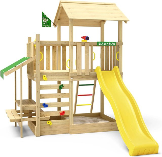Jungle Gym Spielturm Plaza Holz Turm Picnic Modul Rutsche Gelb - Bild 1