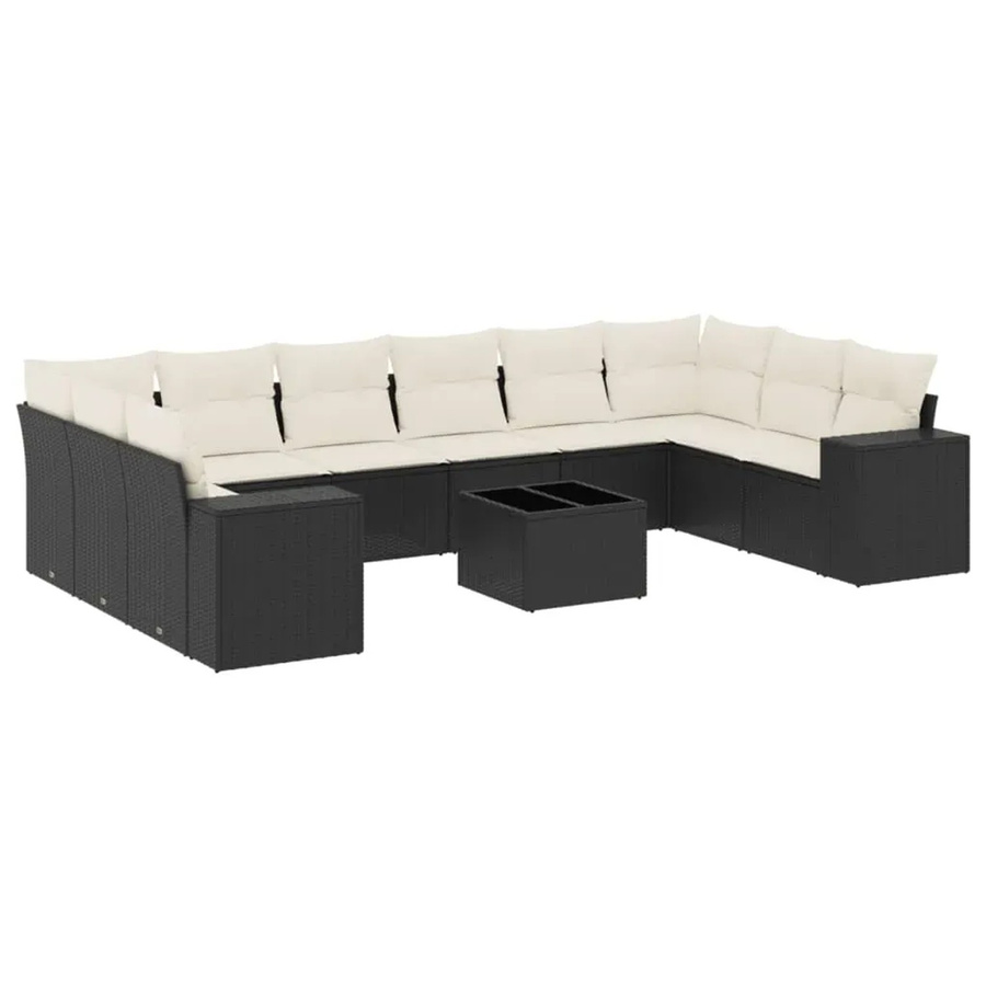 vidaXL 11-teilige Garten-Sofagarnitur in U-Form aus Polyrattan mit Kissen in Schwarz-Creme - Bild 2