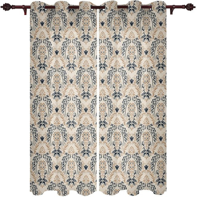 Super Six Barocke Fenstervorhänge mit goldenem Blumenmuster in Beige, semi-transparent, B: 135 cm, H: 185 cm - Bild 1