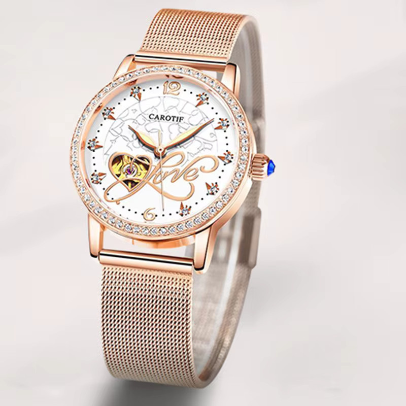 CAROTIF Armbanduhr Roségold, Edelstahl, weißes Zifferblatt, Damen - Bild 2