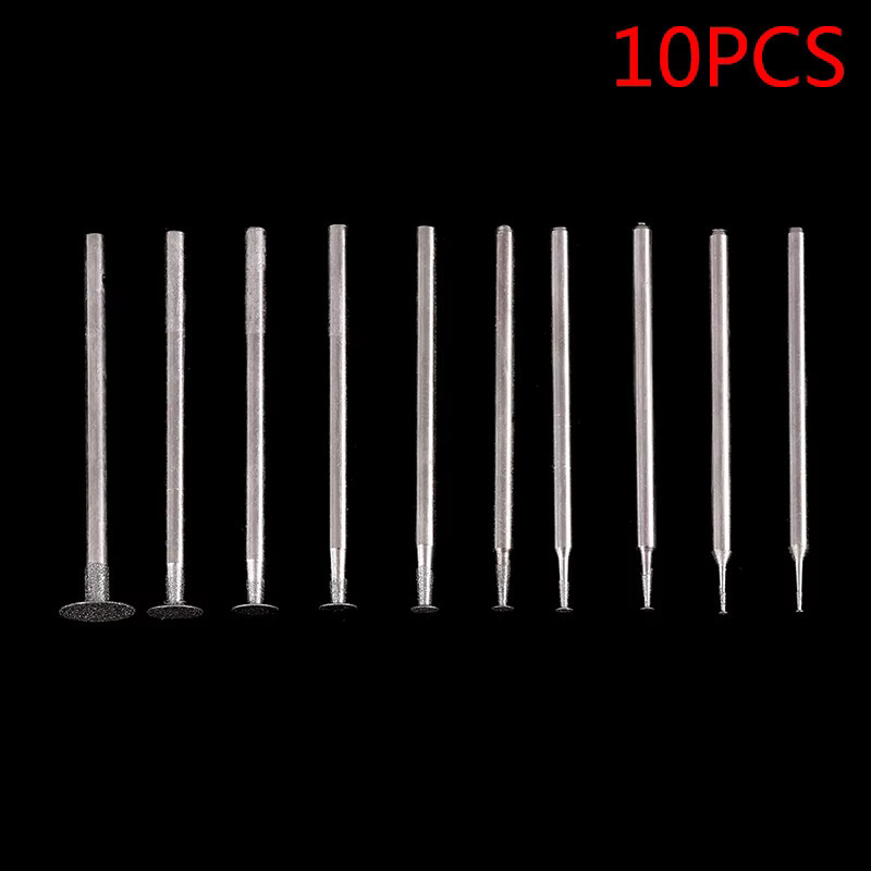 10er Set Schleifen-Bits mit T-Kopf Schaft und Diamantbesatz für Gravur- und Polierarbeiten, Silber, Schaftdurchmesser: 2,35 mm - Bild 2