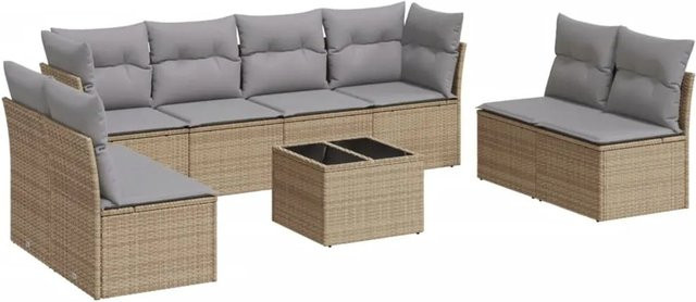 vidaXL 9-teilige Garten-Sofagarnitur aus Poly-Rattan in Beige mit Tisch und Kissen - Bild 1