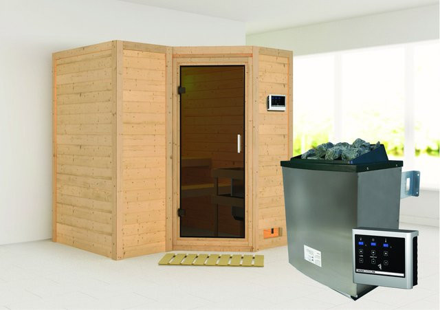 Karibu Massivholzsauna SAHIB 1 in Graphit mit 9,0 kW Ofen, Steuergerät und Ganzglastür, B/T/H: 193 x 184 x 200 cm (geschätzt basierend auf Textfragmenten, Maße nur wenn im Originaltext eindeutig definiert)
Da die Maße im Originaltext "193 x 184 m" (vermu - Bild 1
