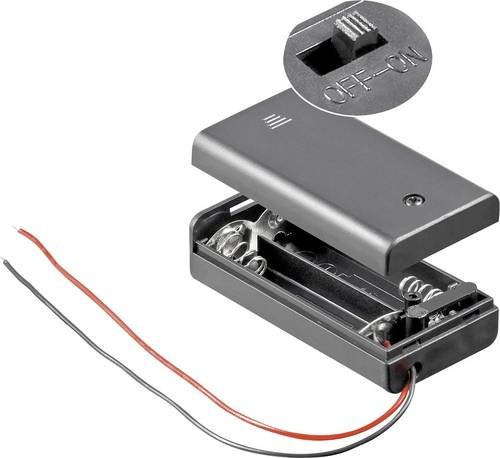 Goobay 12443 Batteriebox für 2x Mignon AA Batterien mit Kabel, Schwarz-Rot, L x B x H: 68,4 x 35,4 x 18,6 mm - Bild 1