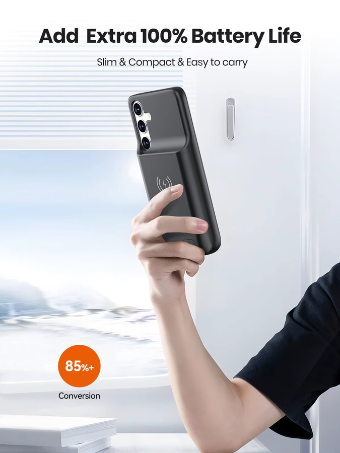 Samsung Akku-Ladegerät-Hülle für Galaxy S24, tragbare Powerbank-Hülle mit 5000 mAh, Schwarz - Bild 2