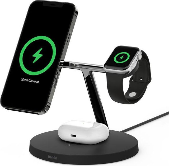 Belkin BoostCharge Pro 3-in-1 Drahtloses Ladegerät mit MagSafe für Smartphone, Smartwatch und Kopfhörer, Schwarz - Bild 2