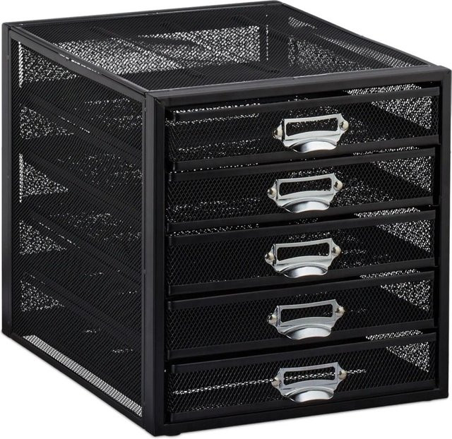 Relaxdays Schubladenbox A4 aus Stahl in Schwarz, rutschfest und beschriftbar, B: 29,0 cm, T: 27,5 cm, H: 35,5 cm - Bild 1