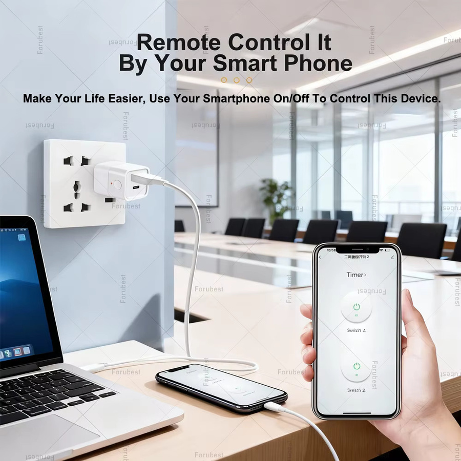 Forubest 2-in-1 Zigbee 3.0 Mini Smart USB-Adapterschalter mit USB Typ-C in Weiß für Tuya Smart und Home Assistant - Bild 2