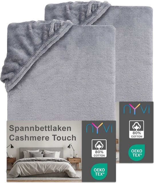 NYVI DreamScience Cashmere Touch Spannbettlaken aus Polyester Mikrofaser, 2er Pack, Farbe: grau, B/T: 140-160 x 200 cm, Matratzenhöhe bis 22 cm - Bild 1