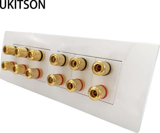 UKITSON Wandplatte mit 12 Ports Gold Binding Posts für Audio-Lautsprecheranschluss, Bananenstecker Steckdose für 6,0 Surround Sound, Weiß - Bild 1