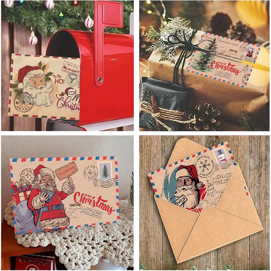 5-teiliges Set Vintage Weihnachts-Postkarten mit Umschlägen in Grün und Mehrfarbig - Bild 3