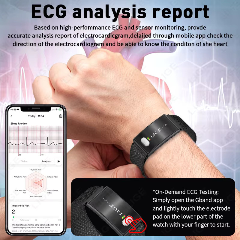 LIGE Smartwatch mit EKG, PPG und HRV zur Gesundheitsüberwachung in Schwarz - Bild 2