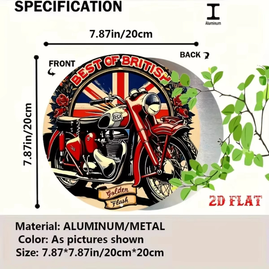 Vintage BSA Metallschild von CIFBUY mit Golden Flash und Union Jack Design in Gold und Multicolour, runde Wanddekoration, Durchmesser: 20 cm - Bild 2