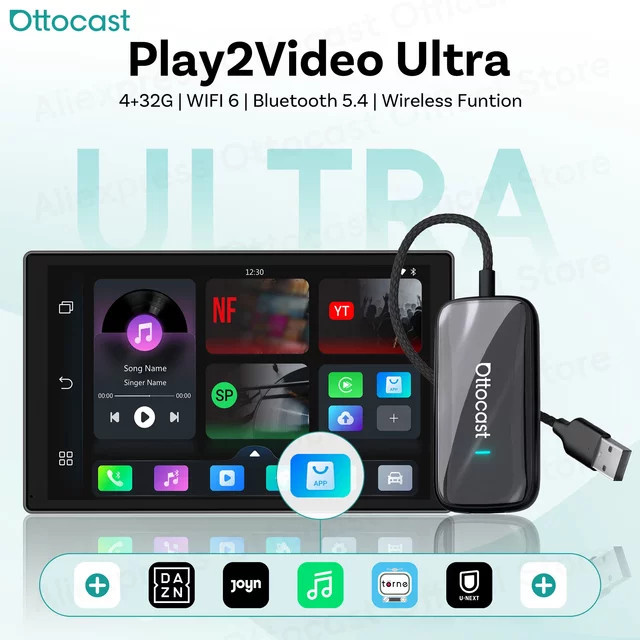 OTTOCAST Play2Video Ultra Wireless CarPlay und Android Auto Adapter mit YouTube Funktion in Schwarz - Bild 1