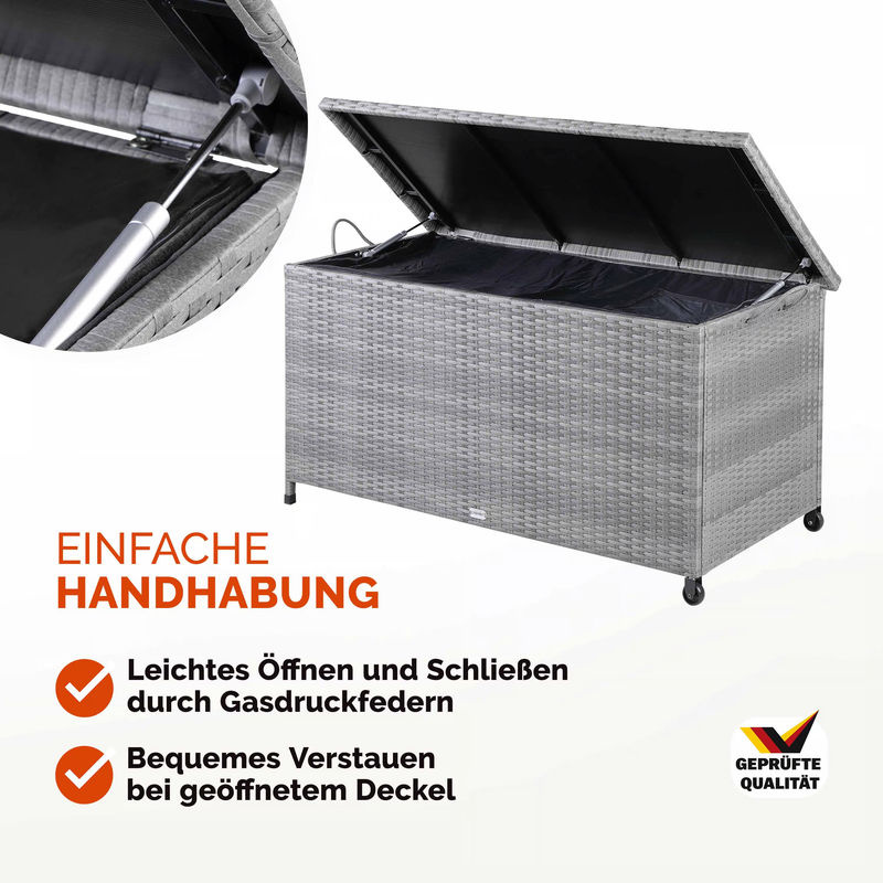 CASARIA Gartenbox aus Polyrattan in Grau mit Griffen und Rollen, B/T/H: 117 x 53 x 60 cm - Bild 5
