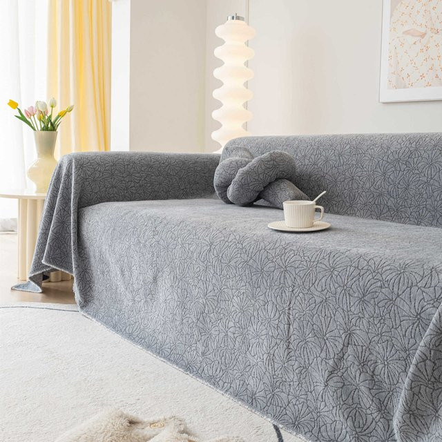 Wasserdichter und katzenkratzfester Sofaüberwurf aus Chenille in Grau, B/T/H: 360 x 180 cm - Bild 1