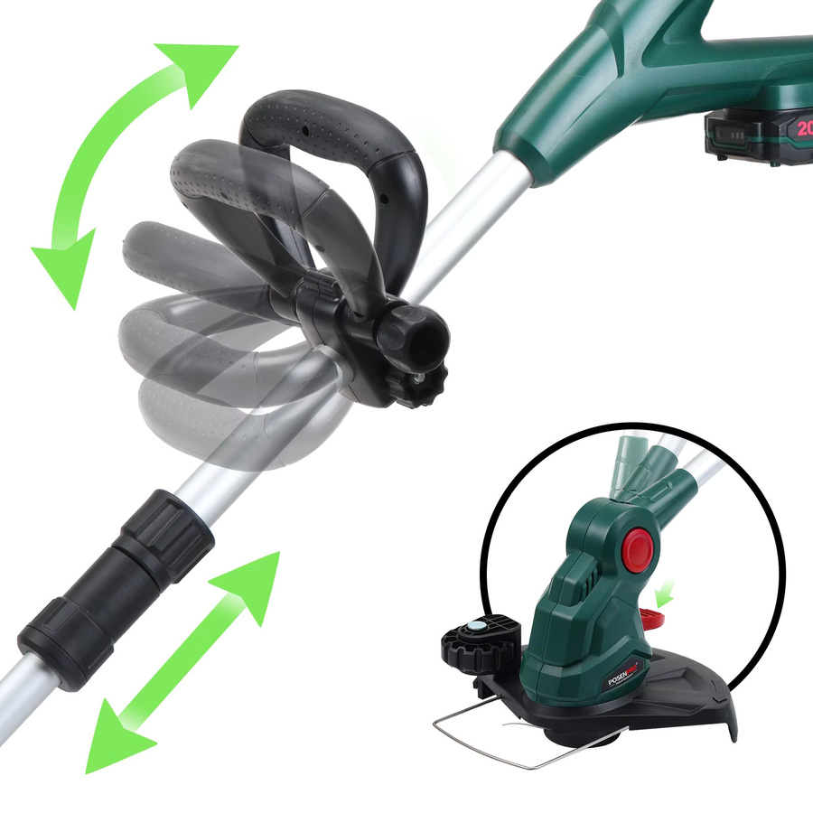 POSENPRO 20 V Akku-Rasentrimmer und Kantenrasenmäher in Grün mit Teleskopwelle und 26 cm Schnittdurchmesser - Bild 3