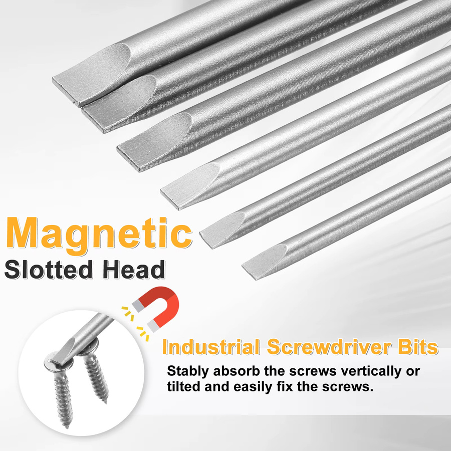 UXCELL Schlitzschraubendreher-Bits Set, Magnetische Flachkopf Bits mit 1/4 Zoll Sechskantschaft, Farbe: Silber, Länge: 7,5 cm - Bild 2