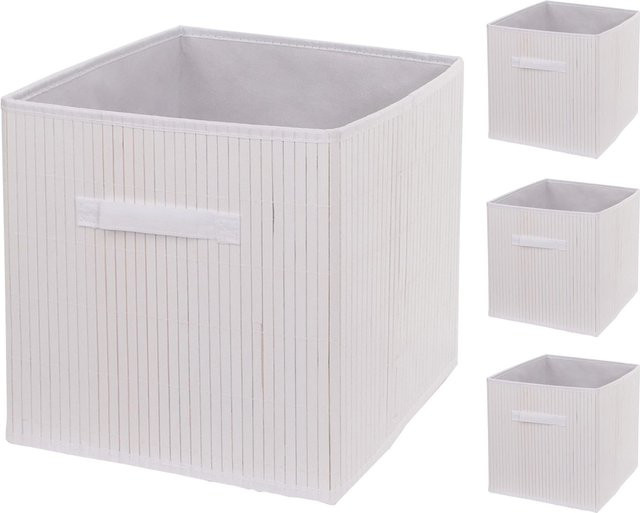 4er-Set MCW Faltboxen aus Bambus und Stoff, Aufbewahrungskörbe in Weiß, B/T/H: 32 x 32 x 32 cm - Bild 1