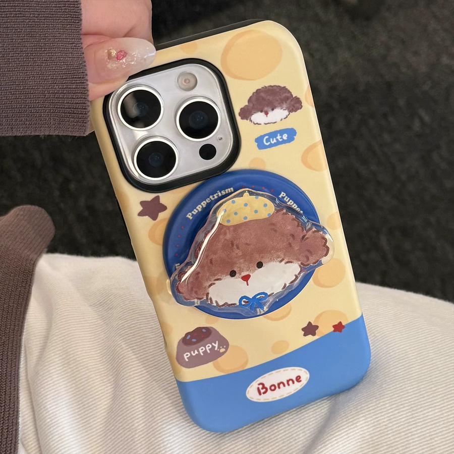 MUQGEW Magnetische iPhone Handyhülle mit Koreanischem Cartoon-Welpen-Design und Ständer-Funktion, stoßfeste Hartschale, Multicolor - Bild 4