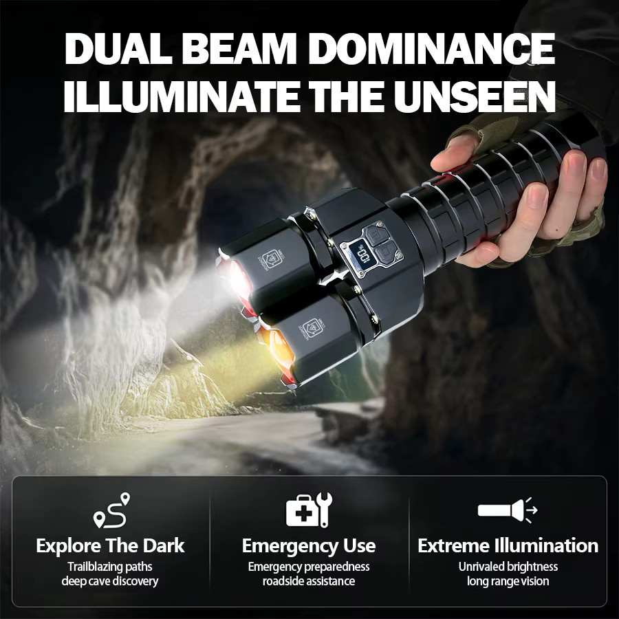 Heinast LED-Taschenlampe mit Doppellichtquelle, USB-aufladbar, Zoom-Funktion, Schwarz - Bild 2