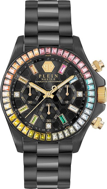 Philipp Plein Chronograph Damenuhr, Quarz, Edelstahl, Schwarz, 38 mm - Bild 1