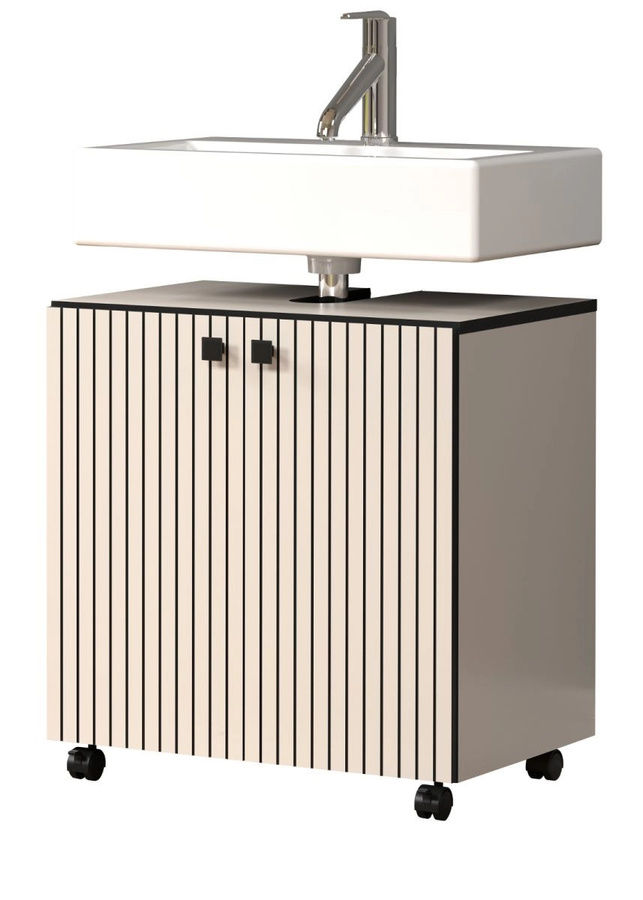 Waschbeckenunterschrank Feliz in Grau mit Türen und Regalfächern, B/T/H: 60 x 42 x 64 cm - Bild 3