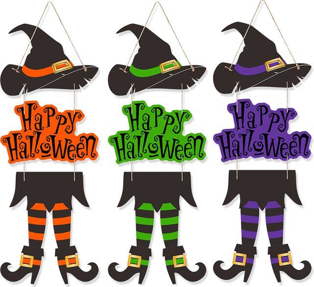 Runtowo Happy Halloween Türanhänger aus Papier mit Hexe-Dekoration in Orange und Schwarz - Bild 1