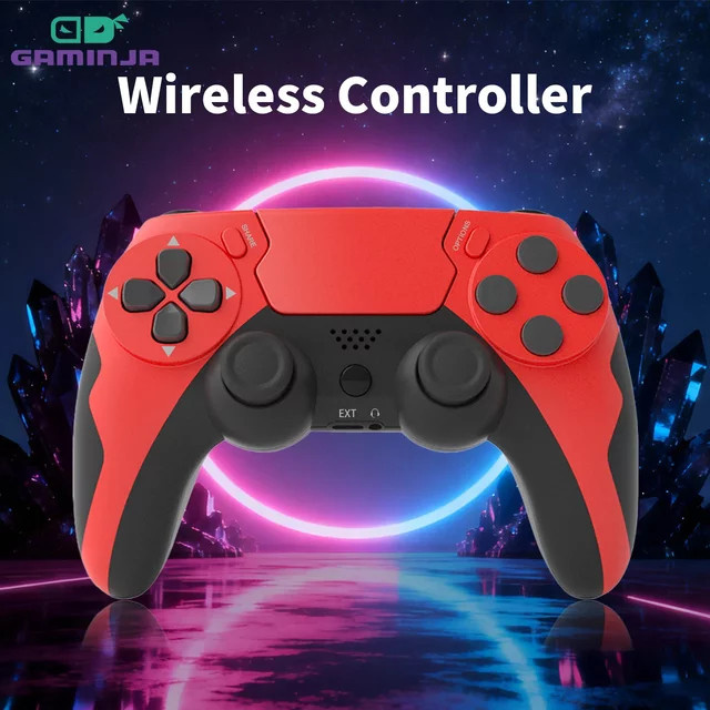 GAMINJA Wireless Gamepad P48 Bluetooth Controller mit Sechs-Achsen-Gyroskop und Dual-Vibration für PS4, PS3 und PC in Schwarz und Rot - Bild 1