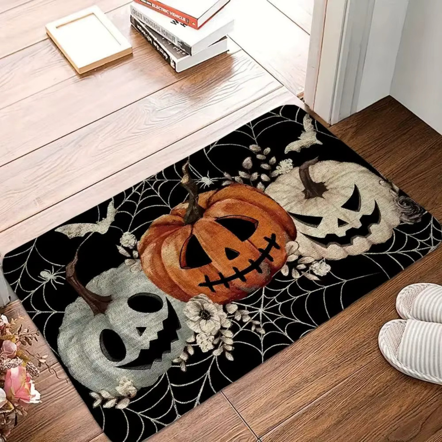 VIKAMA Halloween Willkommens-Bodenmatte mit Geister-, Kürbis- und Spinnennetz-Motiv, mehrfarbig, B/T: 60 x 40 cm - Bild 3