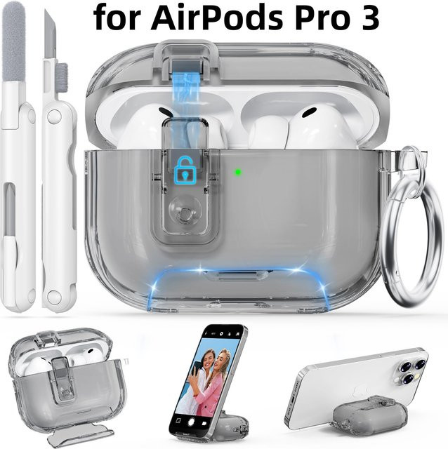 Transparente Apple AirPods Pro 3 Schutzhülle aus weichem TPU mit Telefonständer-Design und Reinigungsset - Bild 1