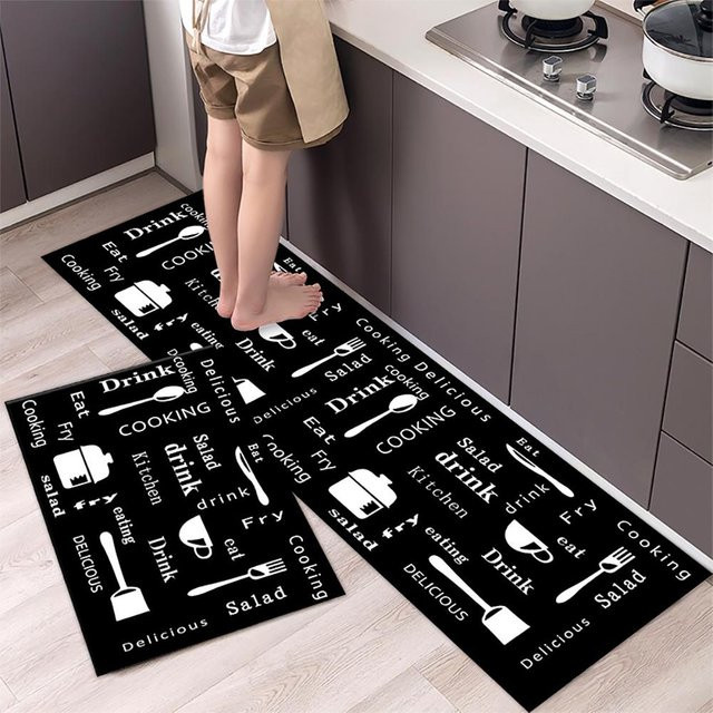 Karpetti Küchenbodenmatte mit Streifenmuster in Schwarz, weich und rutschfest, B/T: 60 x 40 cm - Bild 1