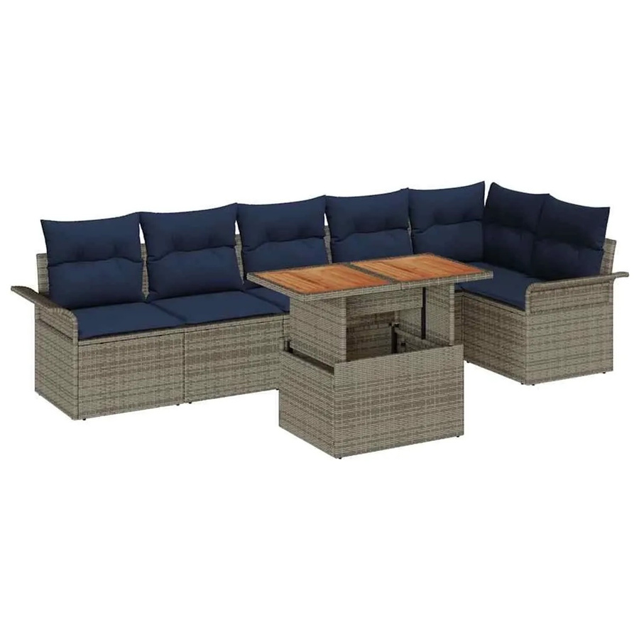 vidaXL Gartensofa-Set aus Poly-Rattan in U-Form mit 7-teiligem Polster-Set in Grau und Marineblau sowie Gartentisch und Stauraumfunktion - Bild 2