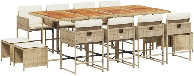 vidaXL 13-tlg Garten-Essgruppe aus Poly-Rattan und Akazienholz in Beige und Braun mit Kissen - Bild 1