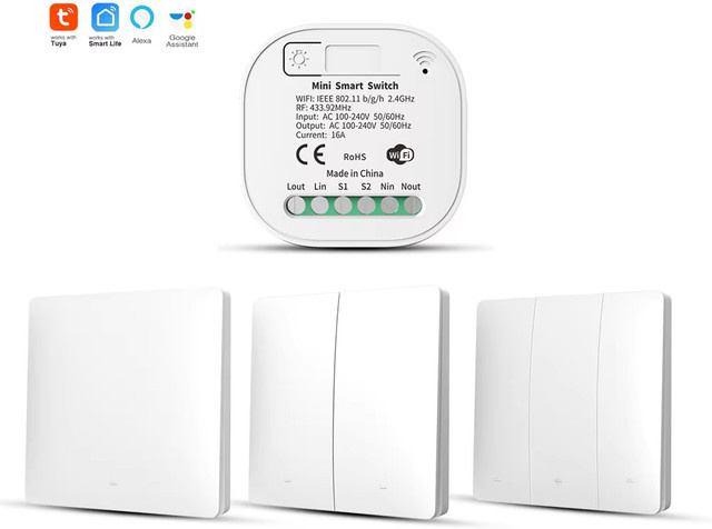 Tuya Smart WiFi Wand Schalter mit Push Button Panel, kabelloser Lichtschalter mit Timing-Funktion und Alexa-Kompatibilität, Weiß - Bild 1