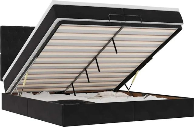 vidaXL Ottoman-Bett mit Matratze aus Samt in Schwarz mit LED-Unterbettbeleuchtung und USB-Ladeanschluss B/T/H: 200 x 200 x 28 cm - Bild 1