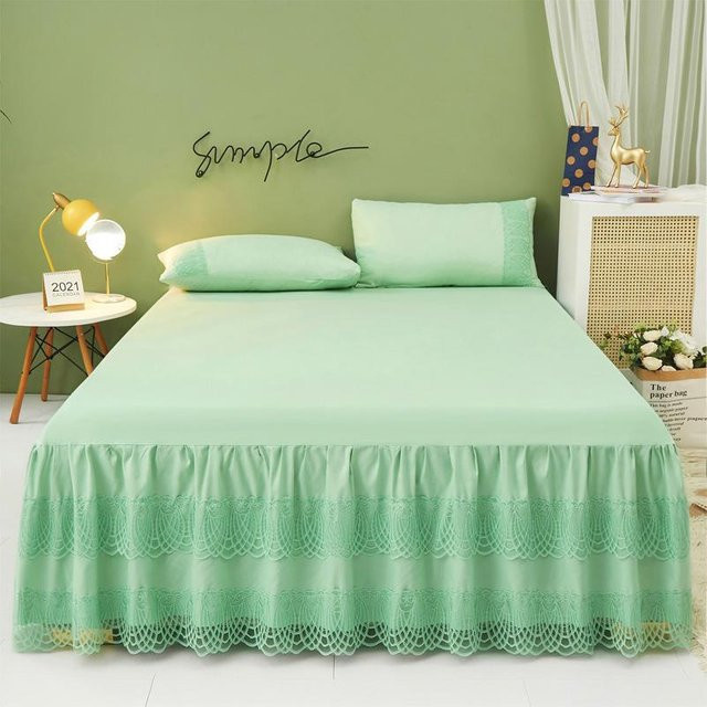 3-teiliges Bettwäsche-Set Super Six in Grün mit Bettrock und 2 Kissenbezügen im Prinzessin-Romantik-Design für King-Size-Betten, Breite: 150 cm, Länge: 200 cm - Bild 1