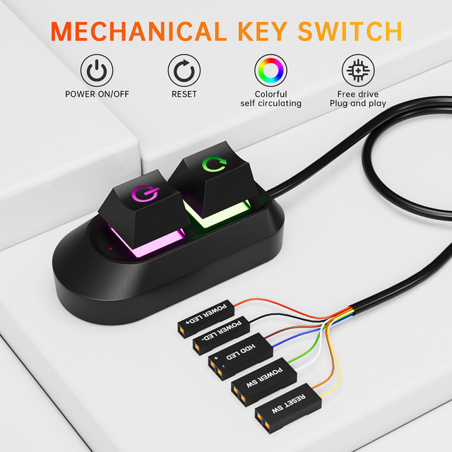 GGBEE RGB LED PC Power Schalter und Reset Taste Verlängerungskabel in Schwarz Multicolour 2m - Bild 1