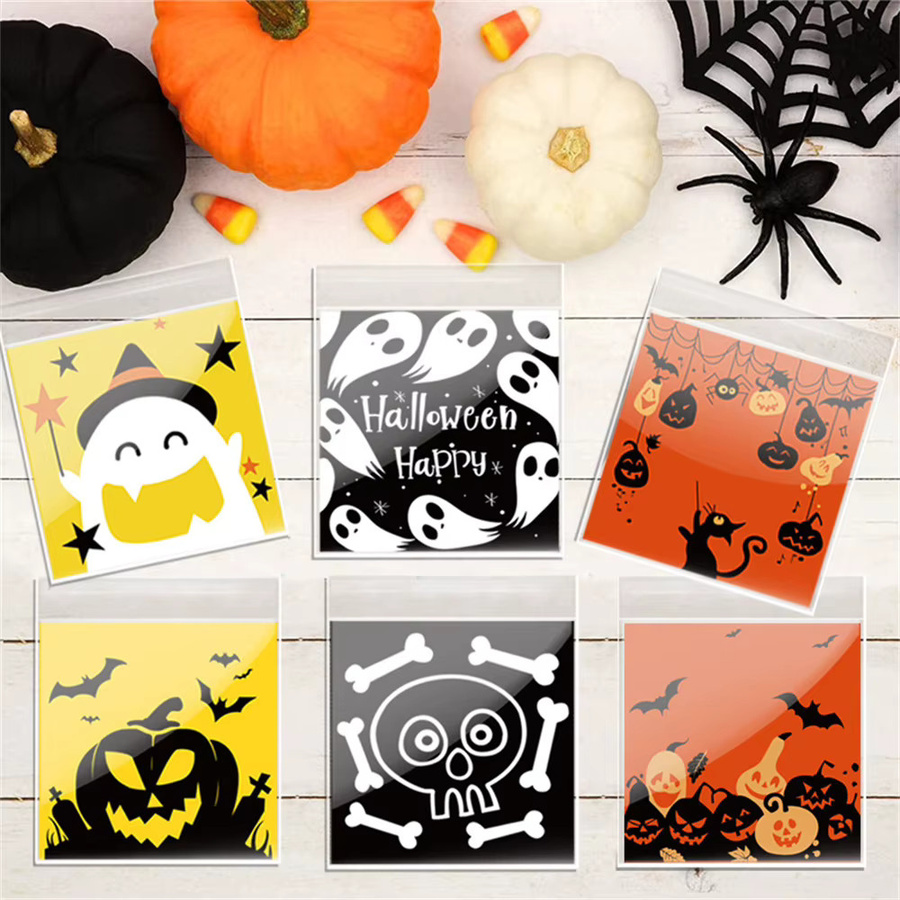 100 Stück Halloween Geschenkbeutel aus Kunststoff mit Geist, Kürbis und Spinne für Kinder und Partydekoration - Bild 2