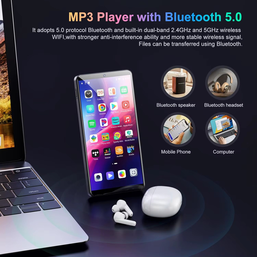 Oilsky MP3-Player mit 13MP Kamera, 5,5 Zoll Display, Bluetooth und WLAN, Android 13.0, Spotify und Deezer, Schwarz, 16GB/144GB - Bild 3