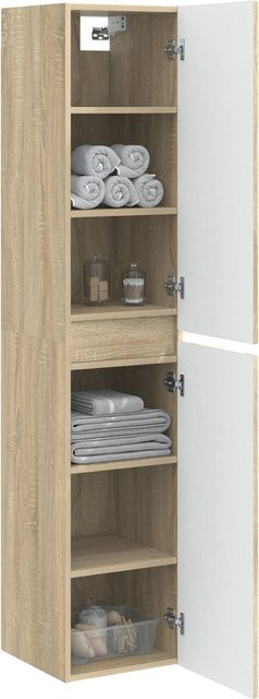Wandmontierter Badezimmerschrank VD Home Furnishing in Sonoma Eiche Braun mit Schranktüren und Schubladen - Bild 1