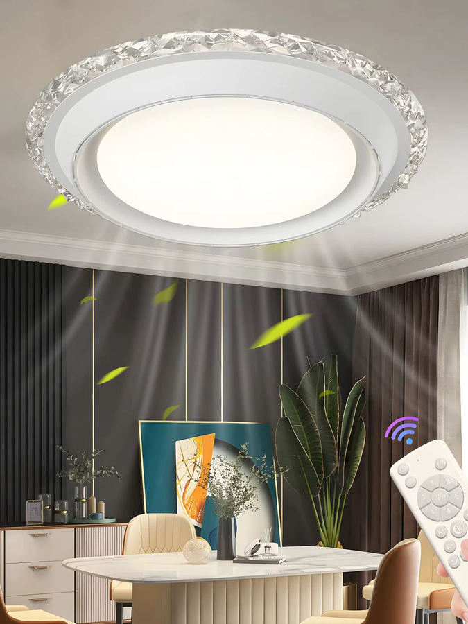 IRALAN Deckenventilator mit Licht und Fernbedienung, weiß, bladeless Design mit Kristallglas-Elementen - Bild 5