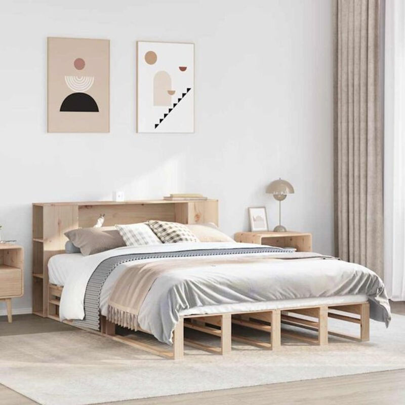 Massivholzbett Vidaxl aus Kiefer mit Regal in Natur Braun, B/T: 135 x 190 cm - Bild 1