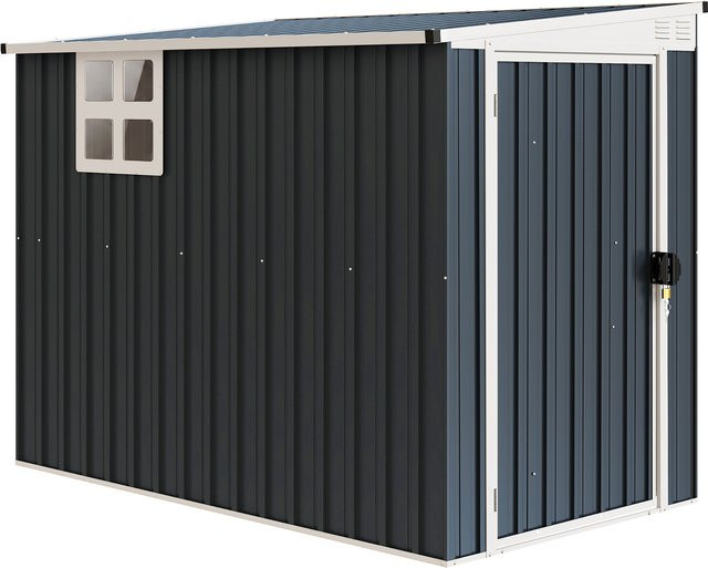 Outsunny Metall Gerätehaus mit Pultdach und Fenster in Dunkelgrau, B/T/H: 128 x 231 x 181 cm - Bild 1