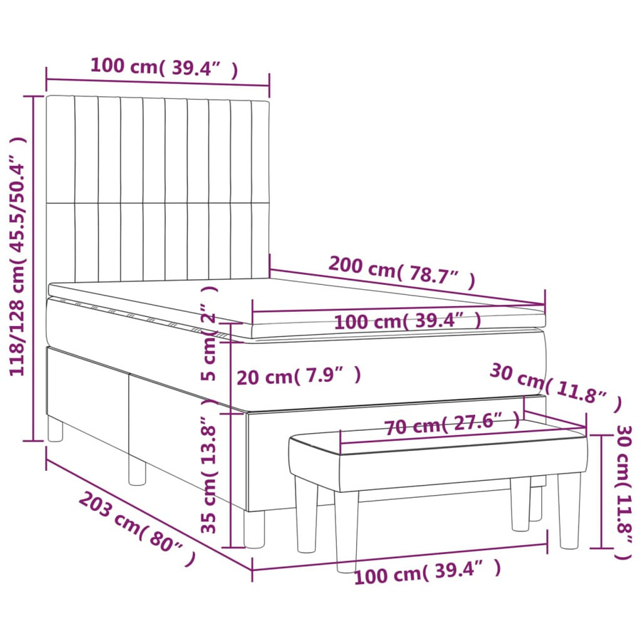 vidaXL Boxspringbett mit Matratze Hybrid-Design in Hellgrau, B/T: 100 x 200 cm - Bild 3