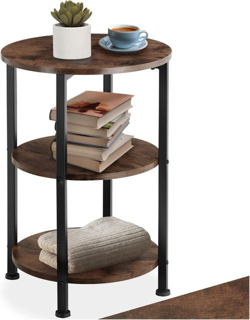 tectake Beistelltisch Colchester Industrial Style rund mit 3 Ablagen, Farbe Dunkelbraun, B/T/H: 40 x 40 x 61 cm - Bild 1
